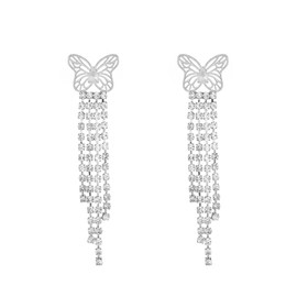 Earrings for Women Girls Butterfly Drop Long Earrings Zircon Pendant Tassels Elegant Fashion Jewellery Gifts Accessories for Valentine's Day Birthday, Stainless Steel, No Gemstone