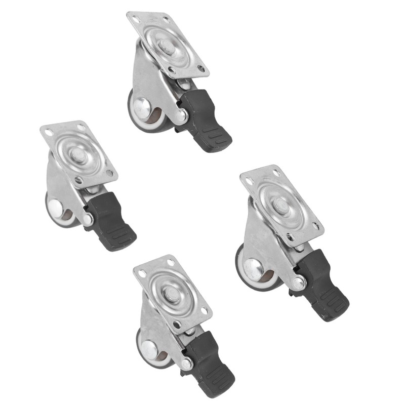 4Pcs Small Caster Wheels 1in Diameter Steel Rubber Rotating Locking