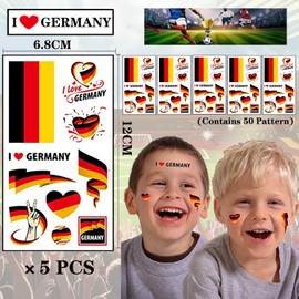 World Cup Tattoo Stickers, Pack of 50 Temporary Tattoos Stickers, Country Flag Tattoos Stickers and Decals, Body Art Decorations for World Cup Football Game Party (Germany)