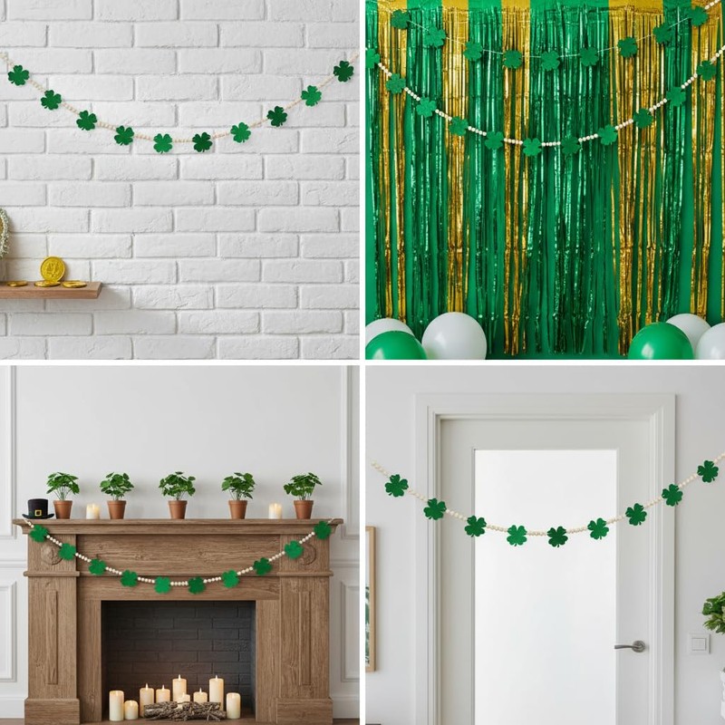 St. Patrick's Day Garland, Lucky Four Leaf Clover Banner with