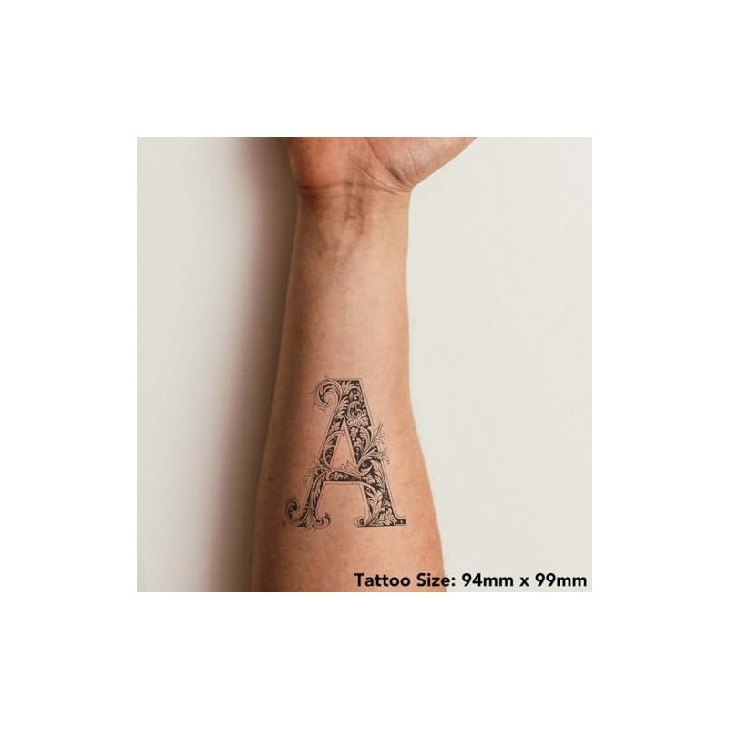 'Letter A' Temporary Tattoo - Water Resistant, Skin-Safe, Non-Toxic Transfer