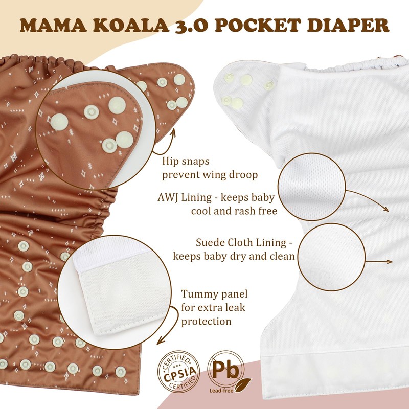 Mama Koala 3.0 Cloth Diapers for Babies with AWJ Lining,