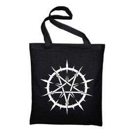 Pentagram in Jute Bag, Cotton Bag and Fabric Bag Tasche, BLACK (Black) - styletex23bagpentagr1