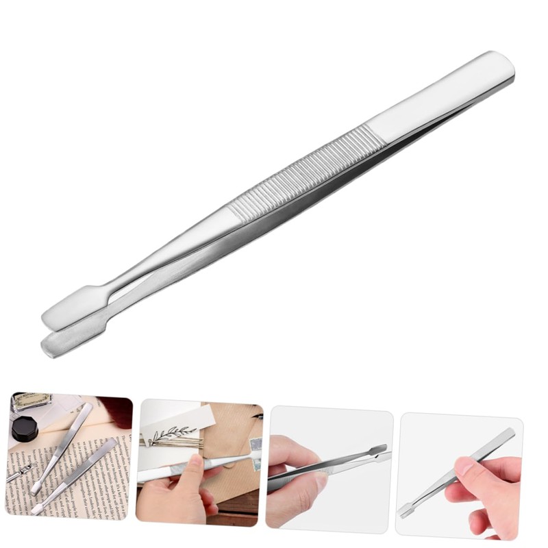 Healeved 4pcs Precision Stainless Steel Tweezers Flat Tips Collector Tools