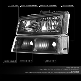 DNA MOTORING Pair OE Style Headlights Compatible with 03-06 Chevy Silverado 1500 2500 3500 1500HD 2500HD, Black/Clear, HL-OH-CSIL03-4P-BK-CL-B