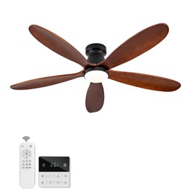 KENSID 48 Inch Ceiling Fans with Lights and Remote, Low Profile Flush Mount Modern Wood Ceiling Fan with Light, 5 Blades, Dimmable, Wall Switch, 6 Speed DC Motor, Indoor Outdoor Ceiling Fan