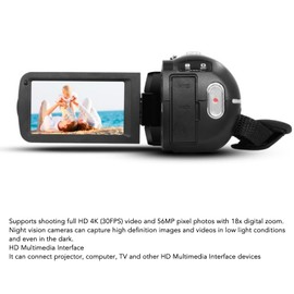 Videocámara Videocámara, Cámara Grabadora de Video 4K de 56M con Salida HDMI, Visión Nocturna por Infrarrojos, Pantalla Táctil de 3.0 Pulgadas, Zoom 18X para Adolescentes