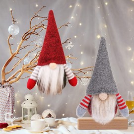 2Pcs Christmas Gnomes Decorations Set, Christmas Gonk Dwarf Elf Figurines Xmas Ornaments Tabletop Decoration for Holiday Festival Supplies Plush Doll Gift