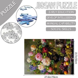 Still Life with Grape Puzzles for Adults 1000 Pieces, Colorful Flower Puzzle,Fine Art Jigsaw Puzzles 1000 Pieces Flower and Fruit Painting,Floral Hard Challenging Classical Painting Puzzles
