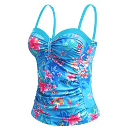Talisea - Tankini con aros para mujer, solo con control de abdomen, parte superior de traje de baño, sin parte inferior, Azul Floral, X-Large