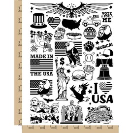 Patriotic United States USA 4th of July Independence Day Temporary Tattoo Water Resistant Fake Body Art Set Collection - Black (One Sheet)