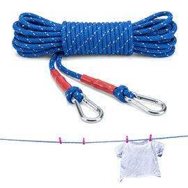 Heavy Duty Polyester Washing Line Rope with 2 Hooks, 20 M Wear-Resistant Clothes Line for Outside, Garden,Terrace, Balcony, Ceiling Airers, Dryer, 10mm Full Steel Core for Strength & Durability