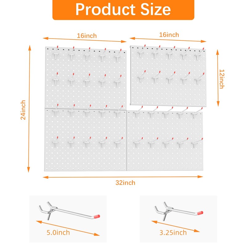 TORACK Metal Pegboard Panels and Hooks for Garage, Workbench, Shop,