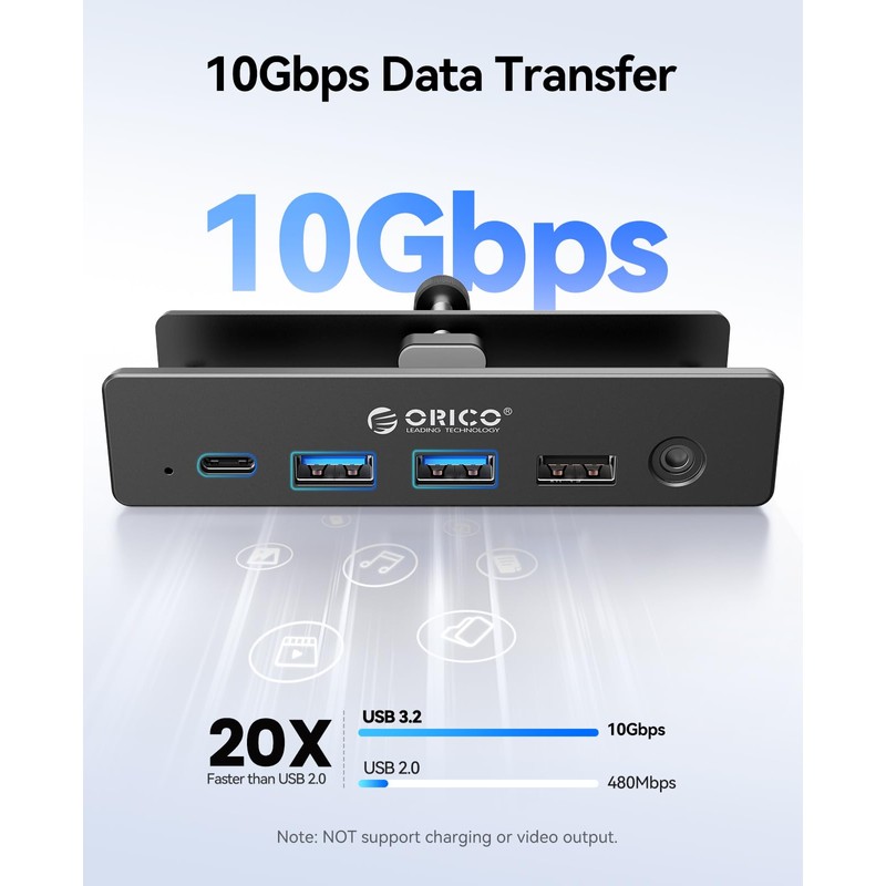ORICO Clip Docking Station, 8-in-1 Clamp USB C Hub with