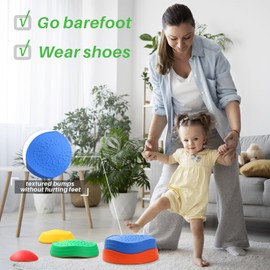 Balance Stepping Stones for Kids - romrex 5pcs Vibrant and Nature-Themed Balance Stones to Encourage Toddler Balance & Gross Motor Skills with Rubber Bottom and Embossed Surface