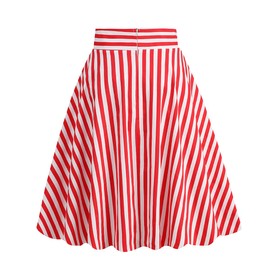 Women's Rockabilly Skirt, Knee-Length, Elegant, Vintage, Floral, Polka Dot, Swing, 50s, Retro, A-Line, Red (red stripes)