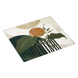 Yamxbfa Dish Drying Mats Mid Century Abstract Sun Boho Green Leaf Arch Stripe Kitchen Draining Mat Non slip hangable Cutlery Drying Mats for Kitchen Counter Coffee Bar Dinning Room Decor 16"x18"