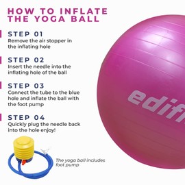 EDIFIT, Exercise Ball, 55, 65 and 75, Pezziball, Including Inflator, Pilates Ball, Sitting Ball, Pilates, Yoga Ball, Gymnastics (55 cm, Pink)