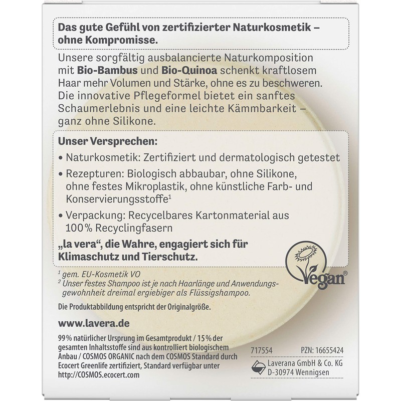 lavera, Solid Care Shampoo Volume Strength Shampoo without Silicones Certified