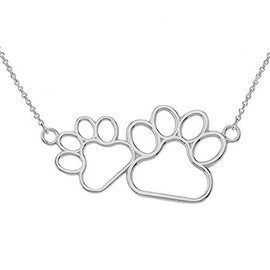 Dainty Sterling Silver Double Dog Paw Print Outline Necklace, 18"