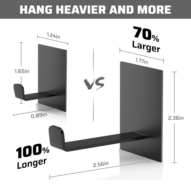 Everlling Adhesive Hooks Long 4 Pack, Large Sticky Hanger Wall