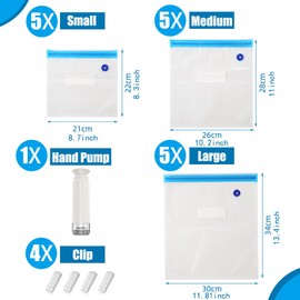 Sous Vide Bags,20pcs Reusable Vacuum Sealer Bags Kit,15 Mixed Sizes BPA Free Zipper Bags for Food,4 Sealing Clips,1 Hand Pump for Food Storage and Sous Vide Cooking
