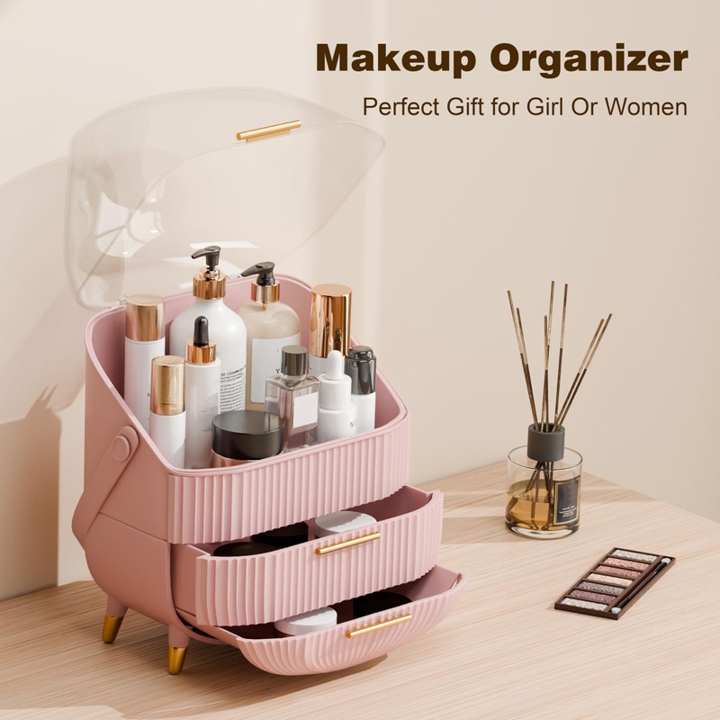 lurcns Makeup Organizer for Vanity Cosmetics Skincare Organizers with Lid
