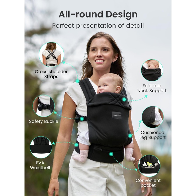 GROWNSY Baby Carrier Newborn to Toddler, Lightweight Ergonomic 7-44 lbs