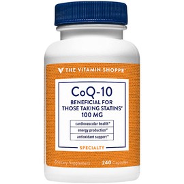 The Vitamin Shoppe CoQ-10 100mg - Beneficial for Those Taking Statins – Supports Heart & Cellular Health and Healthy Energy Production, Essential Antioxidant – Once Daily (240 Capsules)
