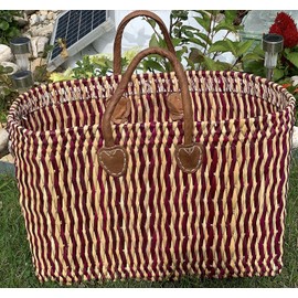 LaFiore24 Women's Shopping Basket, Natural Handbag, Handbag, Small - Red