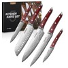 FOHERE Kitchen Knife Set with Ergonomic Red Pakkawood Handle, 5