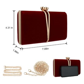 Gelory Clutch Bags for Women: Vintage Evening Bag Diamond Handbag Suede Velvet Purse Clutch Purse with Detachable Chain for Wedding Bridal Prom Cocktail Party Ladies Evening Handbag(Red)