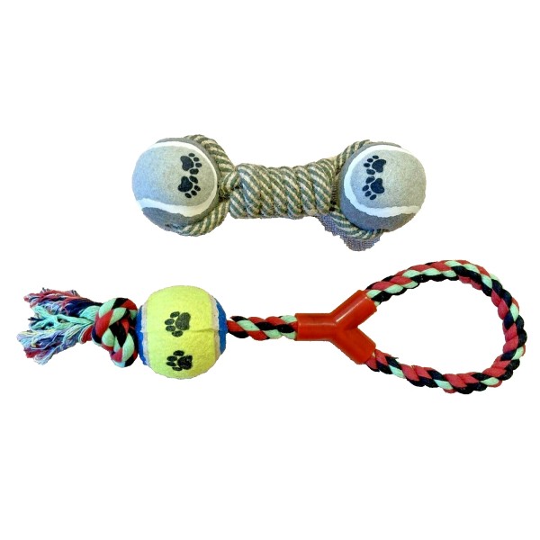 Unbranded Set of 2 Dog Toys Tennis Ball Bone 8"