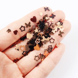 Nail Art Glitter Sequins, Gold and Black 3D Glitter Nail Flakes Designs, Heart Butterfly Stars Flowers Rabbit Sparkly Nails Supplies for Women Girls Manicure Charms Decorations, Shiny Resin Nail Art