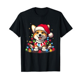 Corgi Santa Christmas Tree Lights Boys Men Corgmas Dog T-Shirt