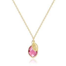 Me&Hz 14K Gold Filled October Birthstone Necklace with Initial B Small Pink Crystal Pendant Necklace for Women Girls Mom Daughter Grandma Dainty Gold Necklace Pink Birthstone Jewelry Birthday Gift