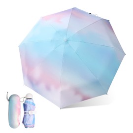 Travel Umbrella, Folding Travel Umbrella, Mini Umbrella with UPFf50+ Protection, Compact Umbrella Windproof Strong, with Capsule Case 8 Ribs Anti-UV Umbrella Fast Dry and Lightweight