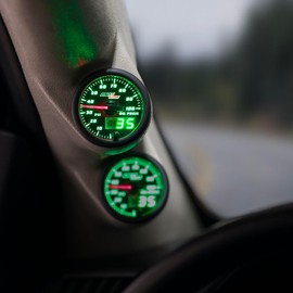 MaxTow Double Vision 100 PSI Oil Pressure Gauge Kit - Includes Electronic Sensor - Black Gauge Face - Green LED Illuminated Dial - Analog & Digital Readouts - for Trucks - 2-1/16" 52mm