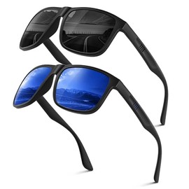 Wrimen Sunglasses Men's Polarised UV400 Blend Protection Fashion Retro Unisex Ultralight Sunglasses Classic Rectangular Outdoor Sports Glasses for Driving Travel Fishing, O-black-dark blue