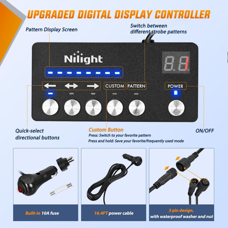 Nilight 2PCS 70 Inch Emergency Strobe Light Strip with Controller