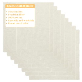 Lnngub Pack of 8 Straining Cloths, 40 x 40 cm, Cotton Cheesecloth, Reusable Filter Cloth for Straining Tofu, Juice, Cheese, Tea, Nut Milk, Yogurt, Coffee (Beige)