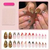 24Pcs Fall French Tip Press on Nails Medium Almond Fake