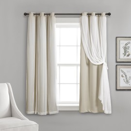 Lush Decor Sheer Grommet Curtains Panel with Insulated Blackout Lining, Room Darkening Window Curtain Set (Pair), 38"W x 45"L, Wheat