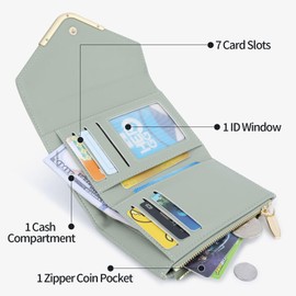 LEEXTON Women's Leather Purse Large Capacity Wallet Women with 7 Card Slots & Photo Window Trifold Short Format Purse, light purple, Modern