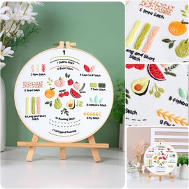 MA3TY 3PCS Embroidery Kit for Beginners, Cross Stitch DIY Craft Set for Adults Stitching Sewing Kit Gift with Detailed Instructions, Flowers Embroidery Starter DIY Kit, Accessories & Hoop Included