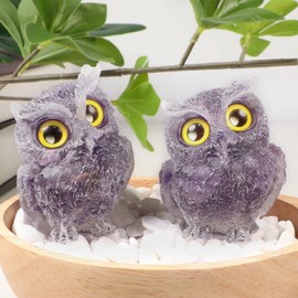 mookaitedecor 2.5 Inch Owl Amethyst Stone Crystal Figure, Hand Carved Statue Animals Night Owl Sculpture Crystal Stone Ornament for Desktop Office Home Decoration