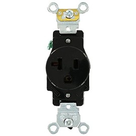 Leviton 20 Amp, 125 Volt, Industrial Heavy Duty Grade, Single Receptacle, Straight Blade, Self Grounding, 5361-E, Black