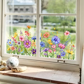 Tanlaby Summer Flowers Window Clings, Colorful Wildflowers Window Stickers for Glass Windows Double Sided Static Anti-Collision Glass Spring Floral Windows Decals Decor for Garden Classroom Doors Room