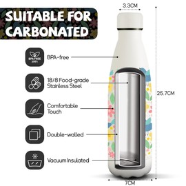 HoneyHolly Stainless Steel Water Bottle, 500 ml, BPA-Free, Thermos Flask, Double-Walled, Water Bottle, Stainless Steel, Leak-Proof, 18/8 Stainless Steel, Thermos Flask for Sports, Camping,