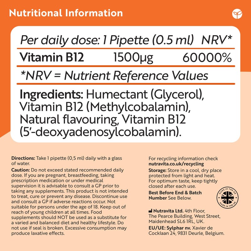 Nutravita Vitamin B12 Drops - 60ml - Vegan Vitamin B